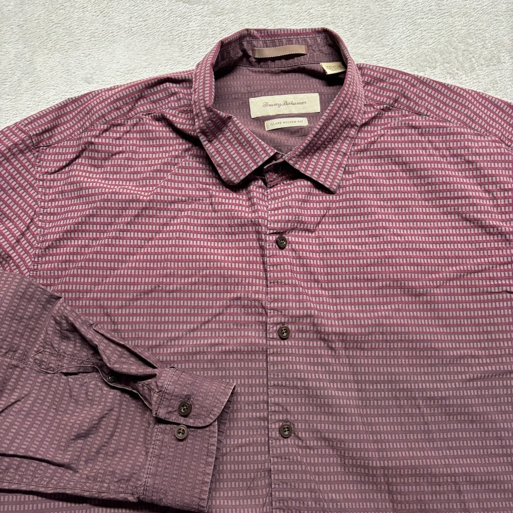 Tommy Bahama Island Modern Fit Mens XXL Cotton Silk Button Up Shirt Geometric